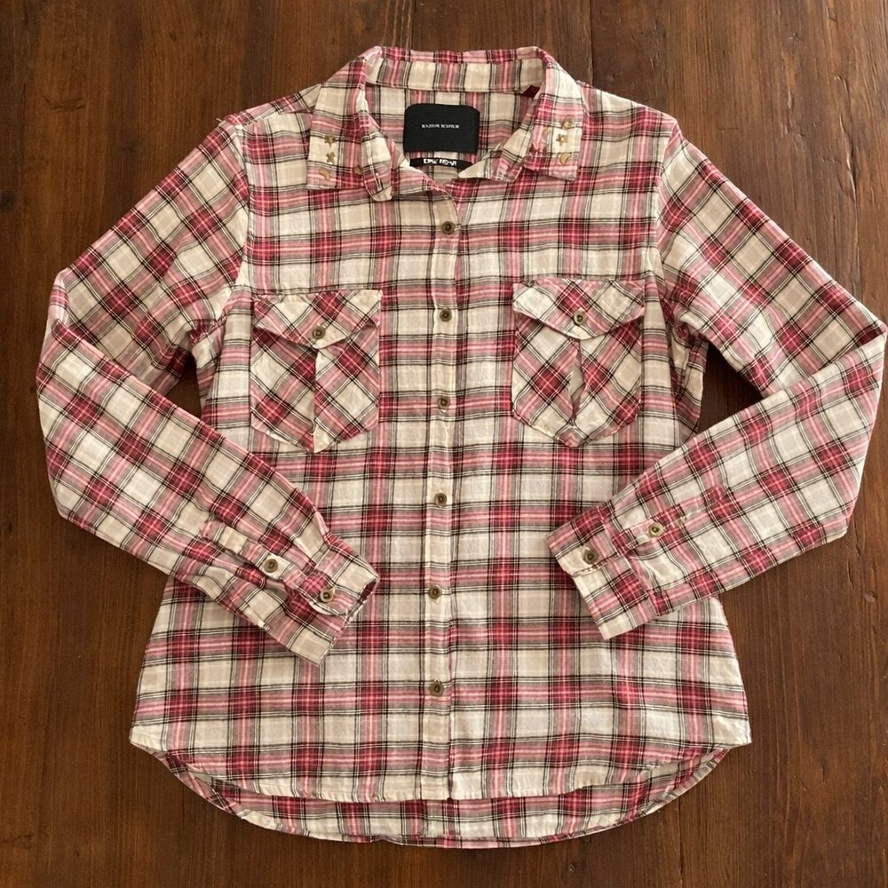 Scotch & Soda Dutch Designer Women’s Plaid Flannel Star Moon Studs Fits US Small